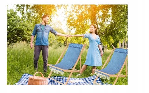 Leżak L66L drewno błękity i granat na Arena.pl