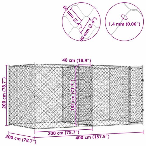 Klatka dla psa Srebrny 400 x 200 x 200 cm Stal Galwanizowana na Arena.pl