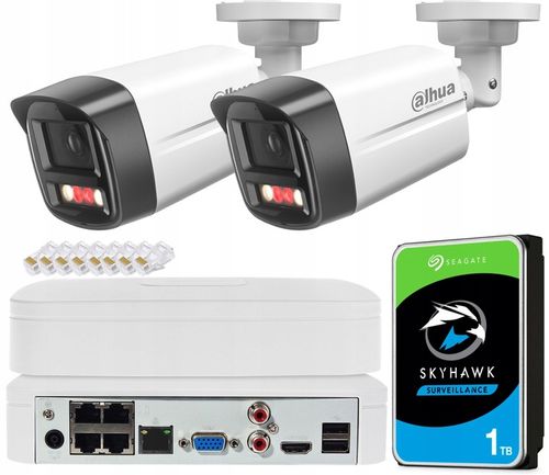 Zestaw Monitoringu Dahua 2 Kamery 4MPX Bez Kabla Rejestrator 4CH Dysk 1TB na Arena.pl