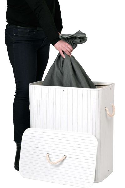 Kosz bambusowy pojemnik na pranie 2 komory biało-szary zdjęcie 9