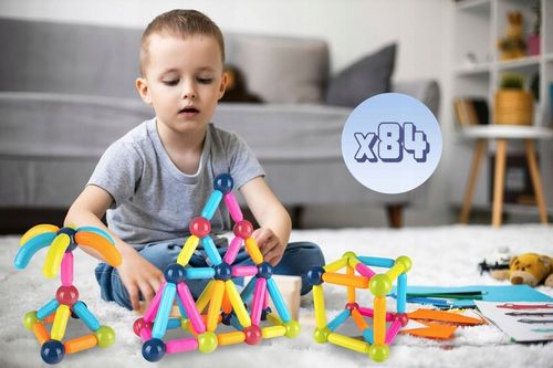 KLOCKI MAGNETYCZNE EDUKACYJNE DUŻE 84 ELEMENTY KONSTRUKCYJNE ZESTAW na Arena.pl