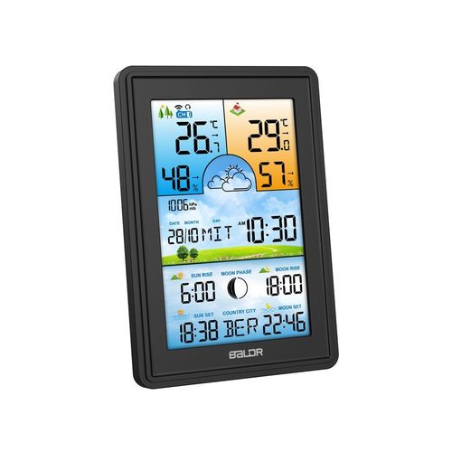 Stacja pogodowa termometr higrometr zegar fazy księżyca kalendarz czarna na Arena.pl