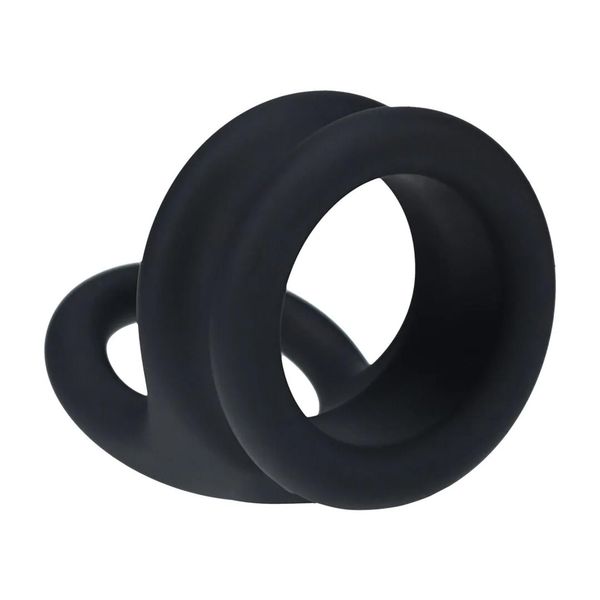 Wide Double O Silicone Cockring - L - Black zdjęcie 6