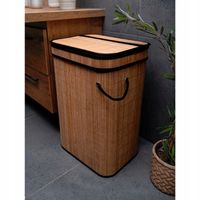 Bambusowy kosz na pranie czarny wkład 72L naturalny kolor