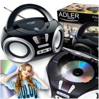 Radioodtwarzacz CD MP3 USB FM AUX Przenośny Boombox Czarny Adler AD