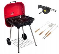 GRILL WĘGLOWY PRZENOŚNY OGRODOWY NA KÓŁKACH Z POKRYWĄ + RUSZT + AKCESORIA