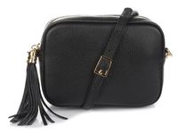 Camel mała damska listonoszka z frędzlem przewieszka z włoskiej naturalnej skóry licowej P14