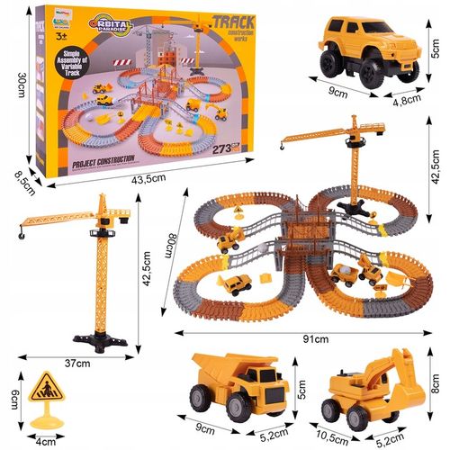 KOLEJKA TOR SAMOCHODOWY ELASTYCZNY 273 ELEMENTY AUTA DŹWIG DLA DZIECI na Arena.pl