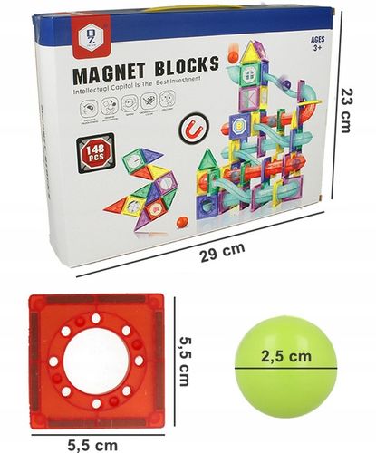 DUŻE KLOCKI MAGNETYCZNE Konstrukcyjne Labirynt Tor Kulkowy Zjeżdżalnia x148 na Arena.pl