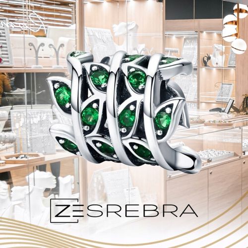 CHARMS ZIELONE LISTKI srebro 925 pnącze srebrne koralik zawieszka liście na Arena.pl