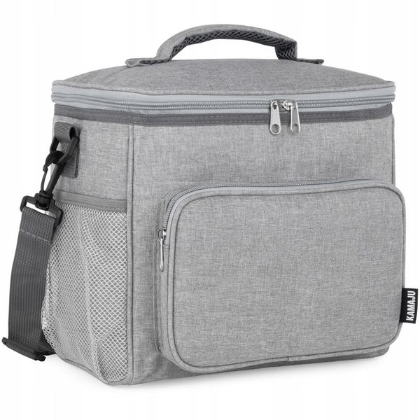 SOLIDNA TORBA TERMICZNA NA LUNCH PIKNIK 2 KOMORY + KIESZENIE PASEK SZARA zdjęcie 9