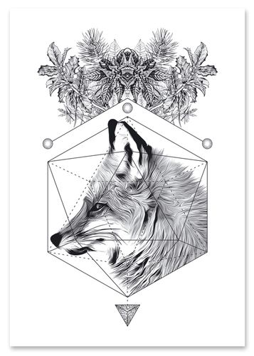 Plakat czarnobiały lis 21x29,7 cm A4 na Arena.pl