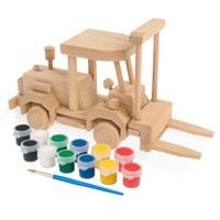 Drewniana zabawka skarbonka John Paddle - Wózek Widłowy z zestawem farbek