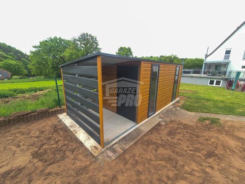 Schowek - Domek Ogrodowy 4x2m + wiata 1,5m drzwi 2x okno GP614 na Arena.pl