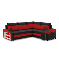 Narożnik, prawy, półka, pufy w prawym, LUSSO, 254cm, czerwony | TYLETEGOTU