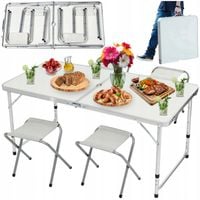 ZESTAW MEBLI TURYSTYCZNYCH BIWAKOWYCH 5w1 STOLIK SKŁADANY BIAŁY + 4 STOŁK