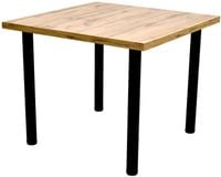 Stół kwadratowy 90x90 blat dąb wotan nogi czarne metal nowoczesny do salonu