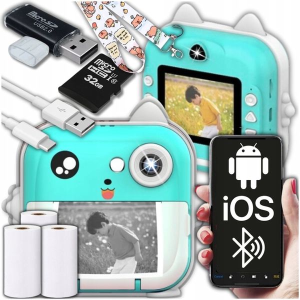 APARAT NATYCHMIASTOWY DLA DZIECI DRUKUŚ DRUKARKA Z KARTA 32GB + 3 ROLKI zdjęcie 1