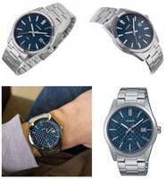 ZEGAREK MĘSKI CASIO MTP-VD03D datownik stalowy + BOX + GRAWER