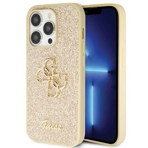Etui Guess Glitter Script Big 4G na iPhone 14 Pro - złote zdjęcie 1