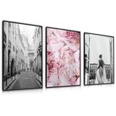 ZESTAW 3x Plakat W Ramie KWIATY Kobieta Architektura 60cm x 80cm