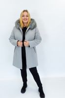 Damski Płaszcz Zimowy z Futerkiem i Kapturem Popielaty 38