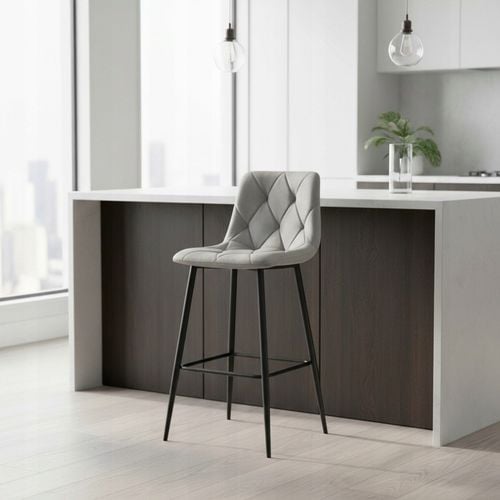 Hoker Krzesło Barowe Wysokie do Wyspy Welurowe Tapicerowane Szare na Arena.pl