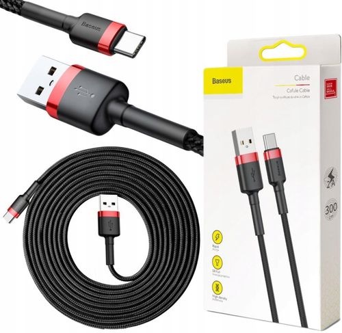 Kabel USB do USB-C Baseus Cafule 2A 3m (czerwono-czarny) na Arena.pl