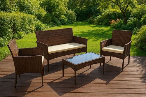 ZESTAW MEBLI OGRODOWYCH Z TECHNORATTANU ŁAWKA STÓŁ KRZESŁA BRĄZ MultiGarden na Arena.pl