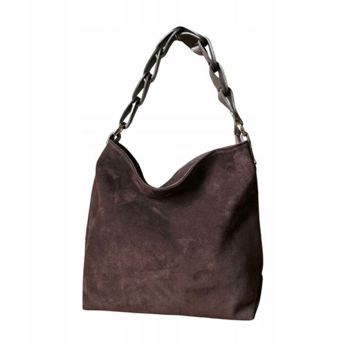 Czekoladowa zamszowa torebka brązowa shopper ZAMSZ NATURALNY Vera Pelle na Arena.pl