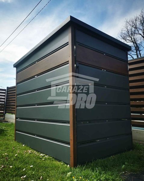 Wiata śmietnikowa spad tył 1,3x2m zielona + drewno Schowek GP291 zdjęcie 7