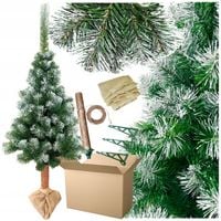 CHOINKA 180 cm OŚNIEŻONA NA PNIU sztuczna PIĘKNA SOSNA NA STOJAKU + JUTA