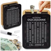 Duża Skarbonka Wykreślana Wykreślanka na Prezent Cel 20000 zł, Czarna
