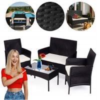 MEBLE OGRODOWE ZESTAW KOMPLET MEBLI OGRODOWYCH STÓŁ ŁAWKA FOTELE CZARNY