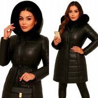 KURTKA ZIMOWA DŁUGA PŁASZCZYK PARKA OCIEPLANA Z FUTERKIEM DAMSKA