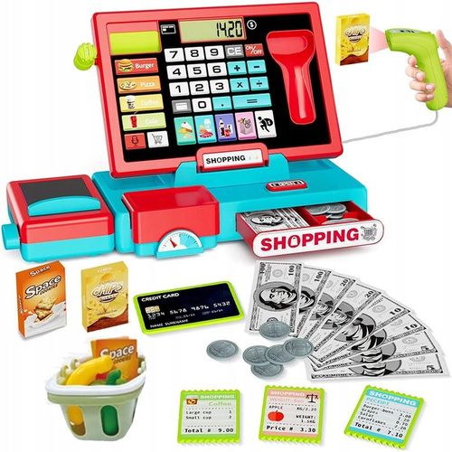 Kasa fiskalna z skanerem waga koszyk na zakupy sklep zabawkowa edukacyjna na Arena.pl