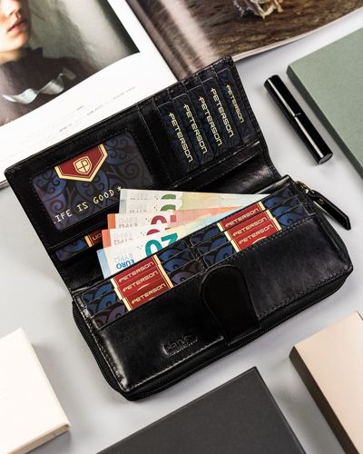 duży, skórzany portfel damski na zamek i zatrzask - peterson na Arena.pl