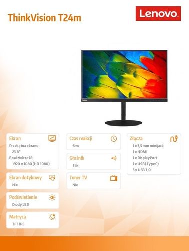 Monitor 23.8 ThinkVision T24m Black 61B8RAT3EU na Arena.pl