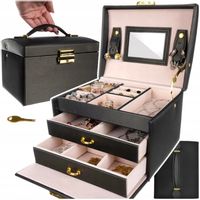 KUFEREK NA BIŻUTERIĘ SZKATUŁKA ORGANIZER CZARNY SATYNOWY LUSTERKO PREZENT