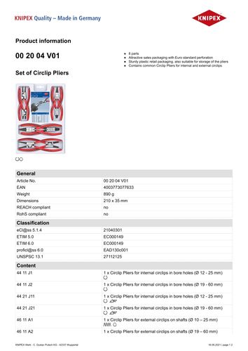 zestaw szczypiec do pierścieni osadczych 8-cz. 00 20 04 v01 - kn 00 20 04 na Arena.pl