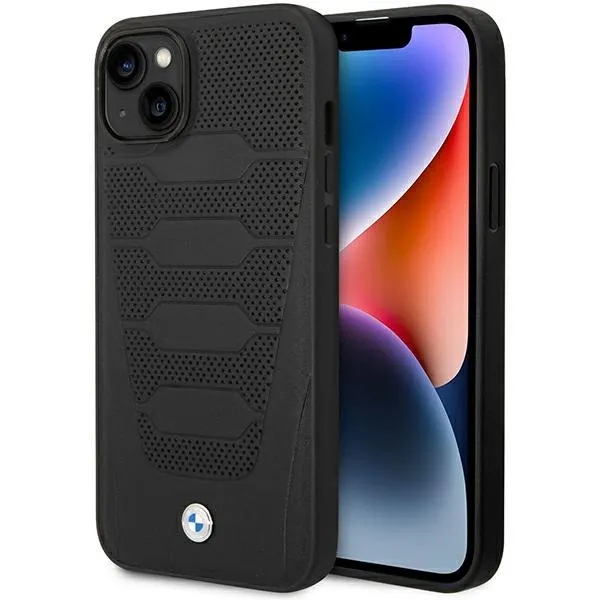 Etui BMW Leather Seats Pattern na iPhone 14 - czarne zdjęcie 1