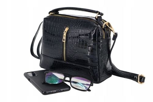 Torebka damska kuferek lakier elegancka wizytowa do ręki z paskiem CZARNA na Arena.pl