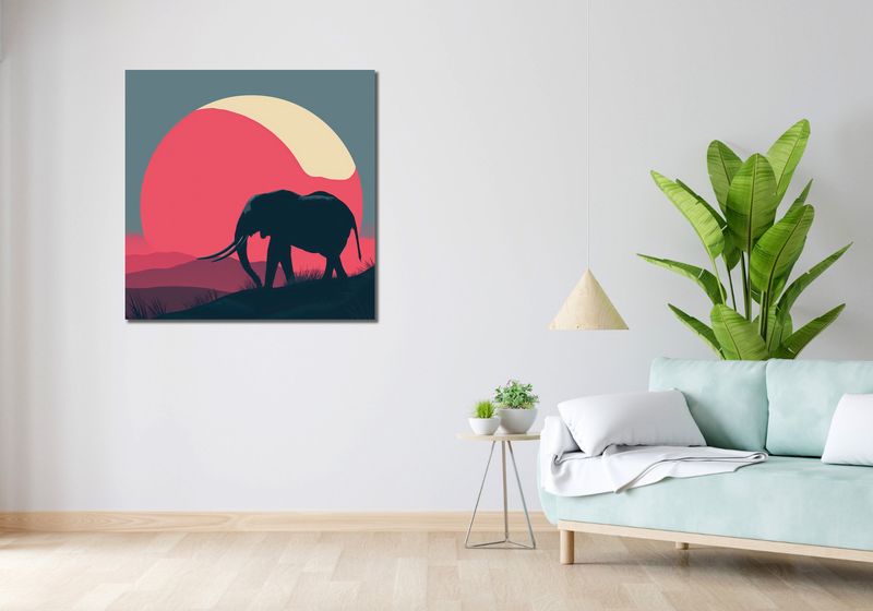 Obraz 90x90cm Słoń przy Czerwieni zdjęcie 2