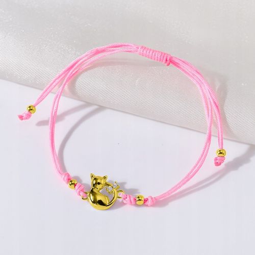 Srebrna bransoletka dla dziewczynki sznurkowa kotek srebro 925 pozłacane na Arena.pl