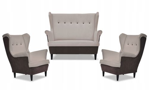 Zestaw wypoczynkowy uszak ARI DUO sofa fotele  brąz - beż na Arena.pl