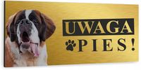 Tabliczka UWAGA ZŁY PIES BERNARDYN złota aluminium