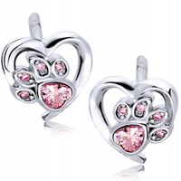 Srebrne kolczyki SREBRO 925 Różowe Serca Łapki Psa Kota dla dziecka