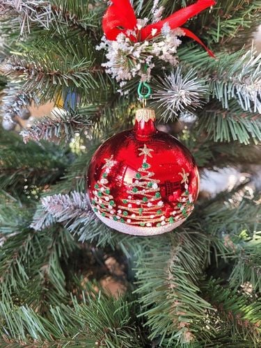 ZESTAW 4 BOMBEK SZKLANYCH 8CM RĘCZNIE DEKOROWANE CZERWONE na Arena.pl