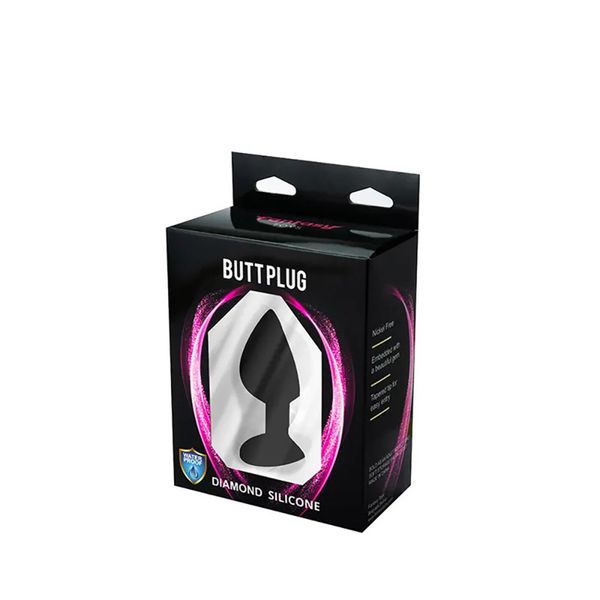 Black Medium Butt Plug With White Crystal zdjęcie 3
