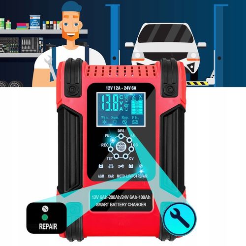 Prostownik SAMOCHODOWY AUTOMATYCZNY Z FUNKCJĄ NAPRAWY AKUMULATORÓW 12V 24V na Arena.pl